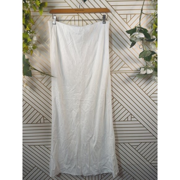 H&M White Linen Blend Maxi A-Line  Flowy Pull On Skirt Boho Summer Size M - Picture 5 of 5